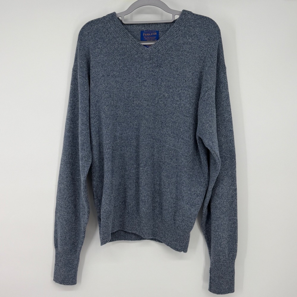 Pendleton Mens‎ Large Blue Heather 100% Lambswool V-Neck Sweater